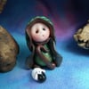 Tiny Gnome Shepherd with Lamb Sheep OOAK Sculpt by Ann Galvin Gnome Village