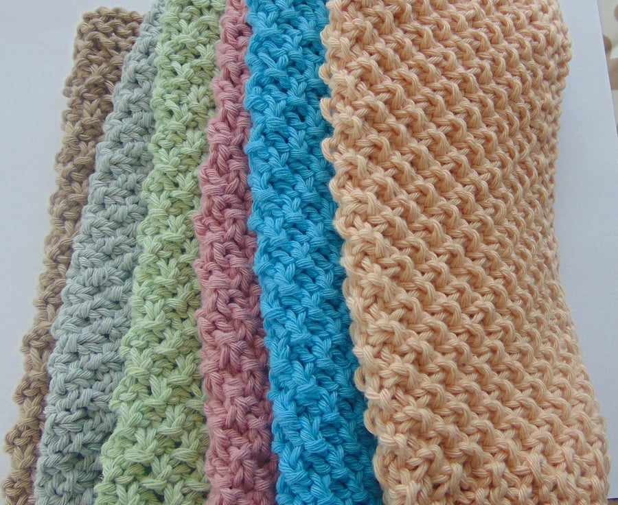 Hand Knitted Wash Cloth 100%  Cotton