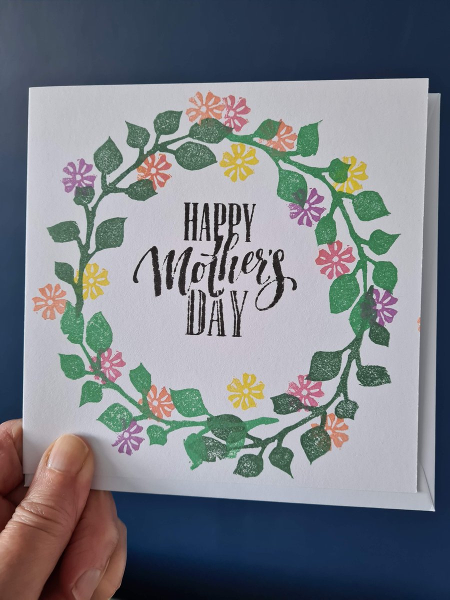Woodland wreath Mother's Day card handprinted