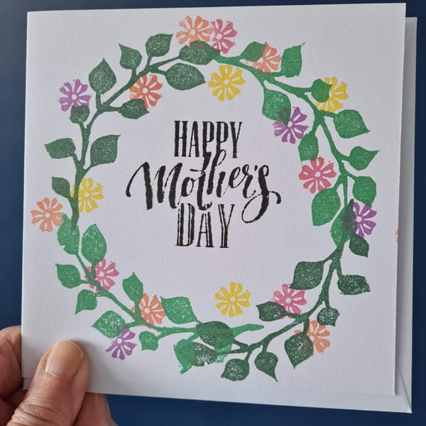 Woodland wreath Mother's Day card handprinted