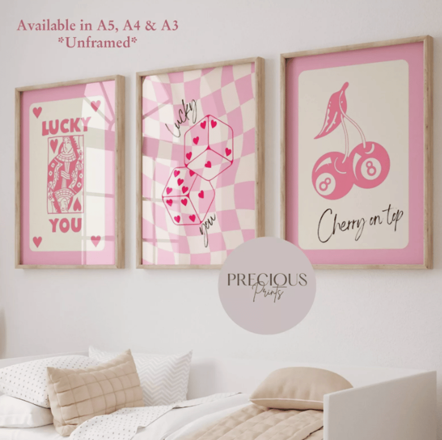 Set of 3 Lucky Sevens Preppy Wall Print Trendy Wall Art Print