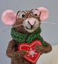 Needle Felted Brown Mouse with a big Heart - Woollen Decoration  - Image 5