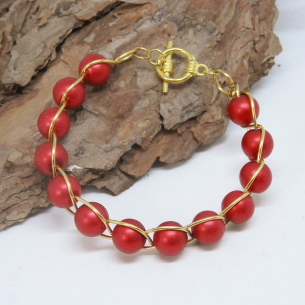 Celtic Braid Matte Red Beaded Bracelet