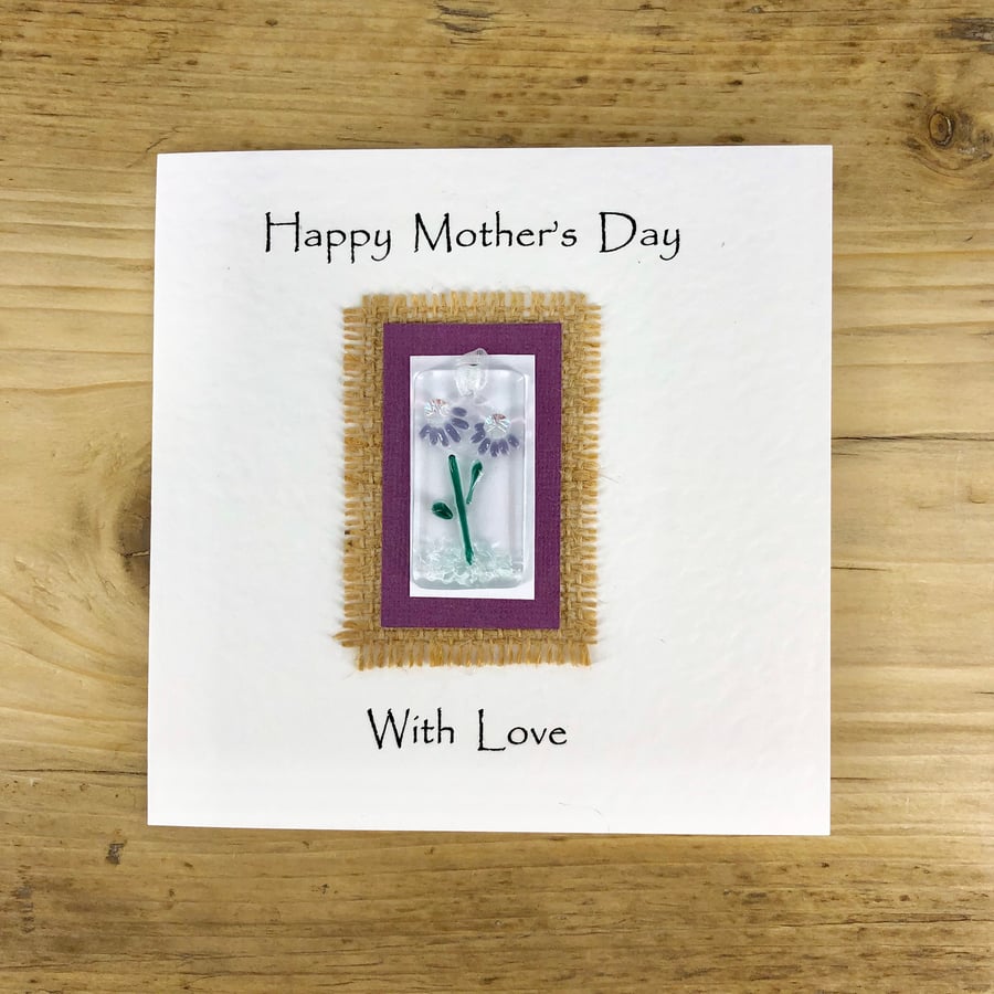 Mother's Day Card with Detachable Fused Glass Light Catcher or Bookmark