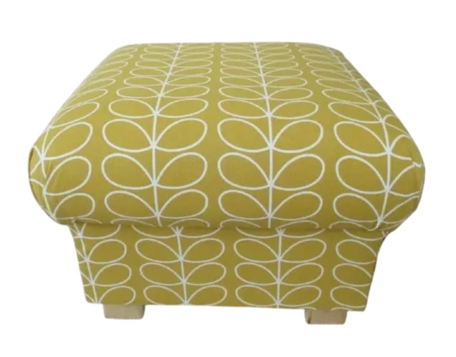 Storage Footstool Orla Kiely Linear Stem Dandelion Fabric Pouffe Ochre Mustard