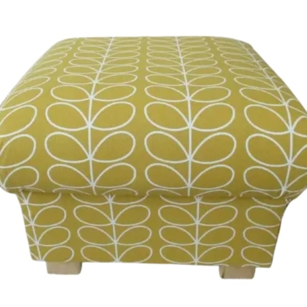 Storage Footstool Orla Kiely Linear Stem Dandelion Fabric Pouffe Ochre Mustard