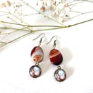 Boho Earrings with Agate Stones and Art Charms, Asymmetrical Brown Earrings 