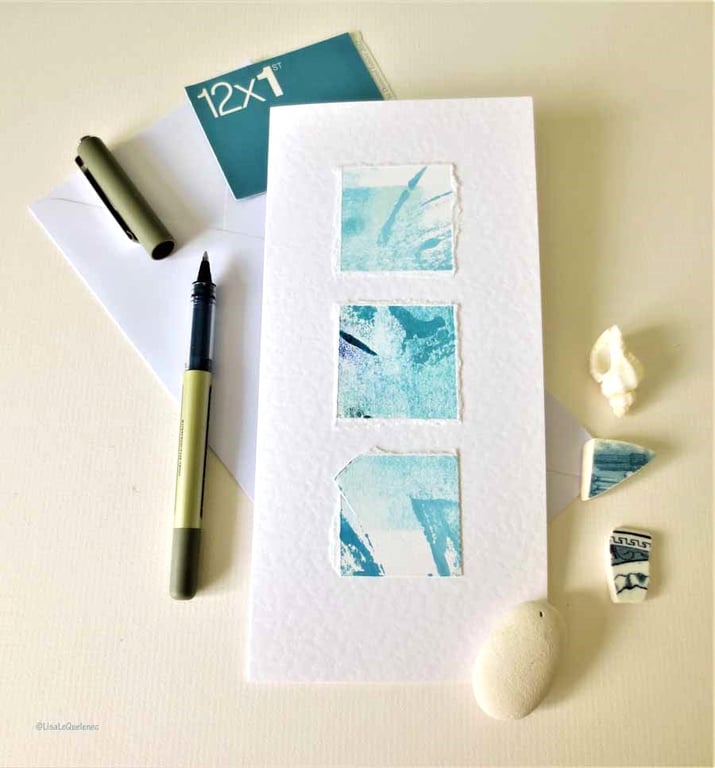 art card abstract ocean inspired original art card OOAK