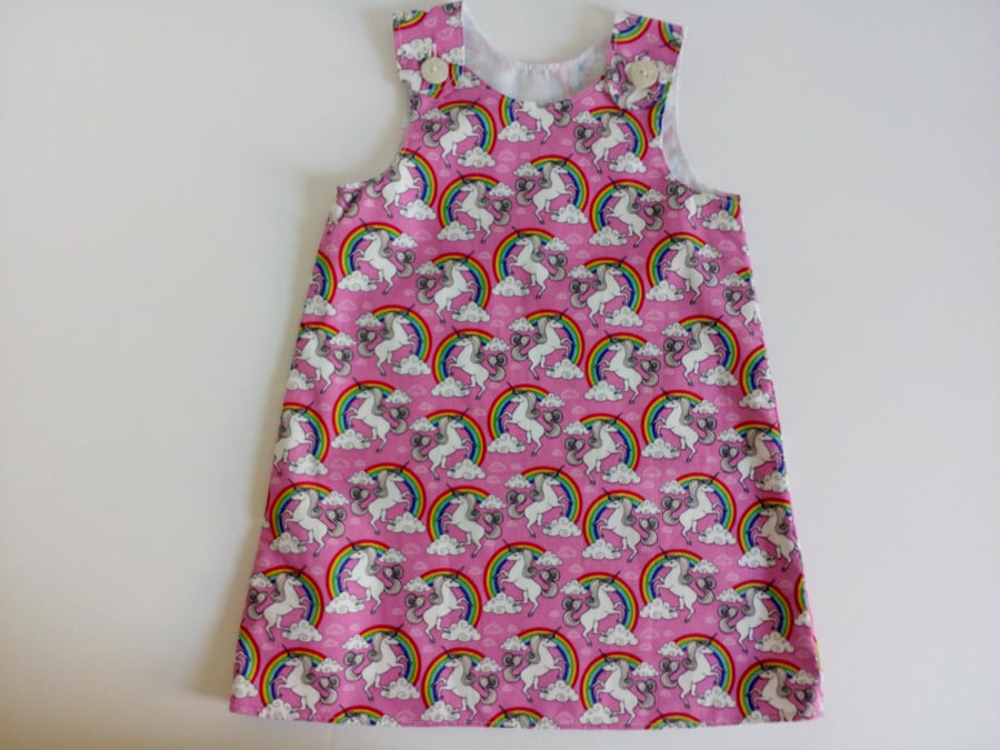 Age 2 years, Summer dress, unicorns, A line dress, pinafore, pink dress 