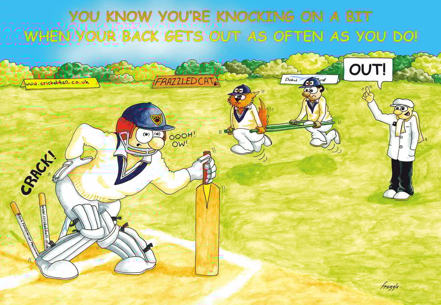 Cricket birthday card..Knocking on...Funny cartoon card FREE UK P&P