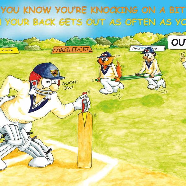 Cricket birthday card..Knocking on...Funny cartoon card FREE UK P&P