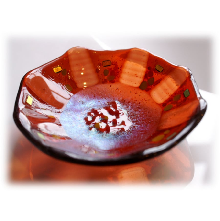 Fused Glass Bowl Round 13cm Coral Scatter 