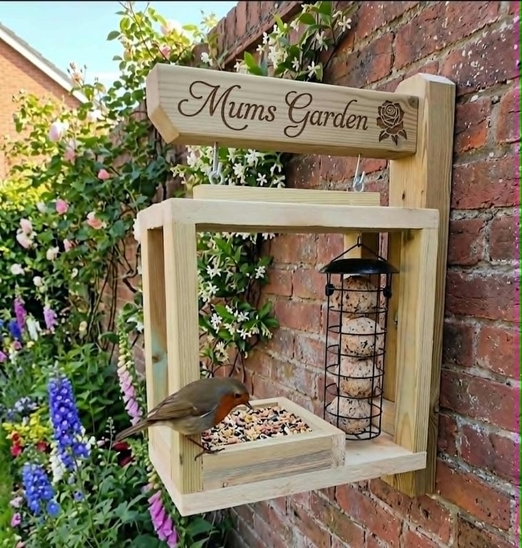 Beautiful Handmade Personalised Wall Mounted Bird Feeding Station