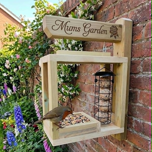 Beautiful Handmade Personalised Wall Mounted Bird Feeding Station