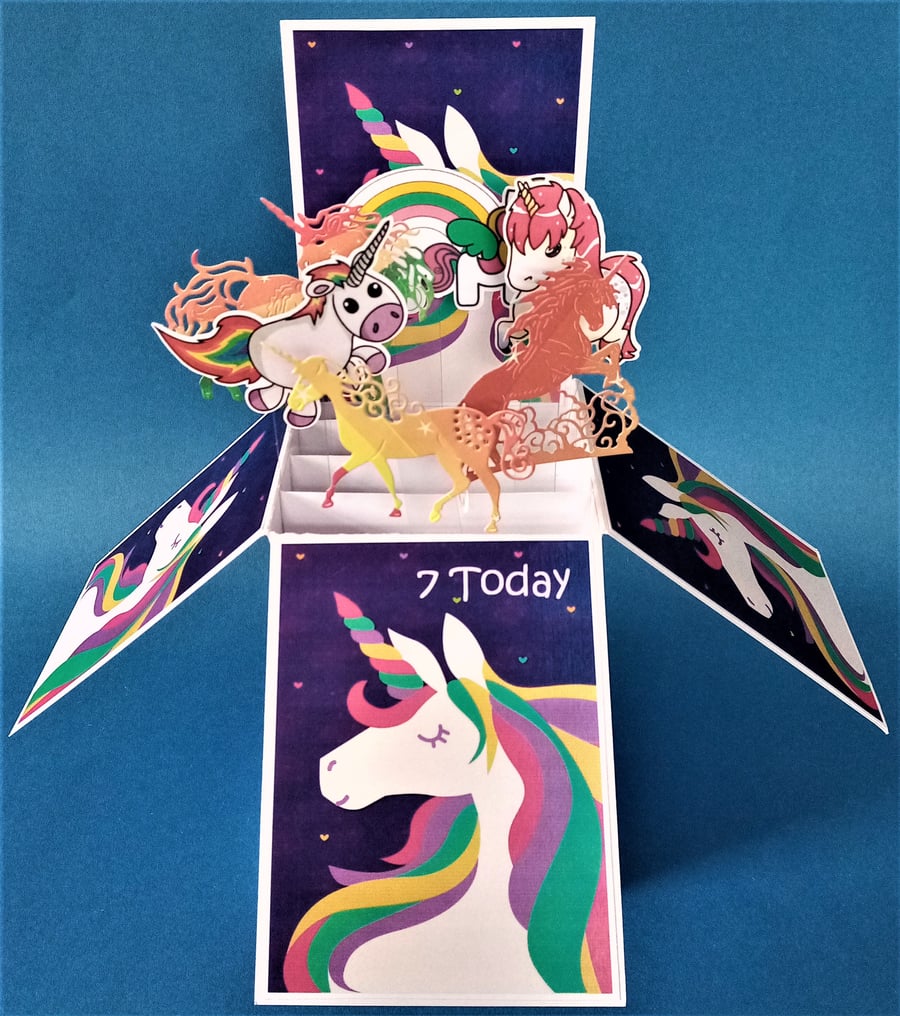 Girls 7th  Birthday Card with Unicorns
