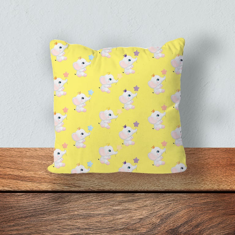 Children's Cushion, Nursery Mini Cushion, Handmade Cushion-Elephants-Lemon-SMC91