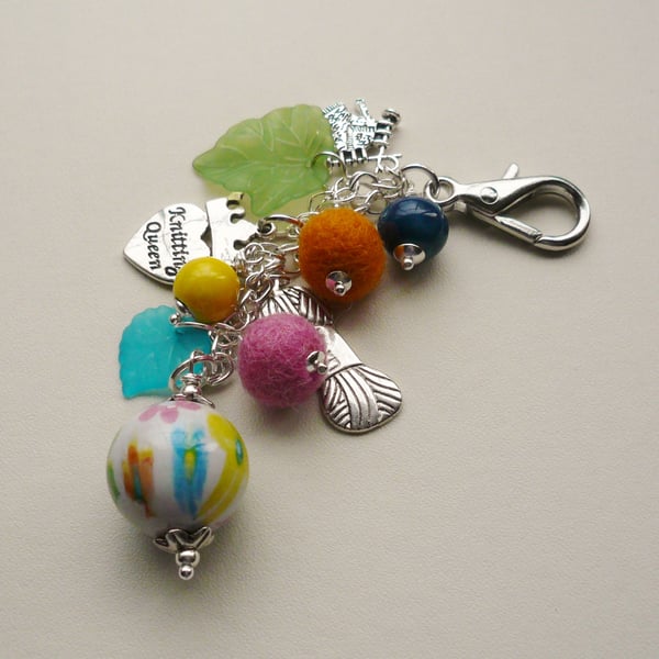Handbag Charm Multicoloured Beaded Silver Knitting Themed  KCJ1630