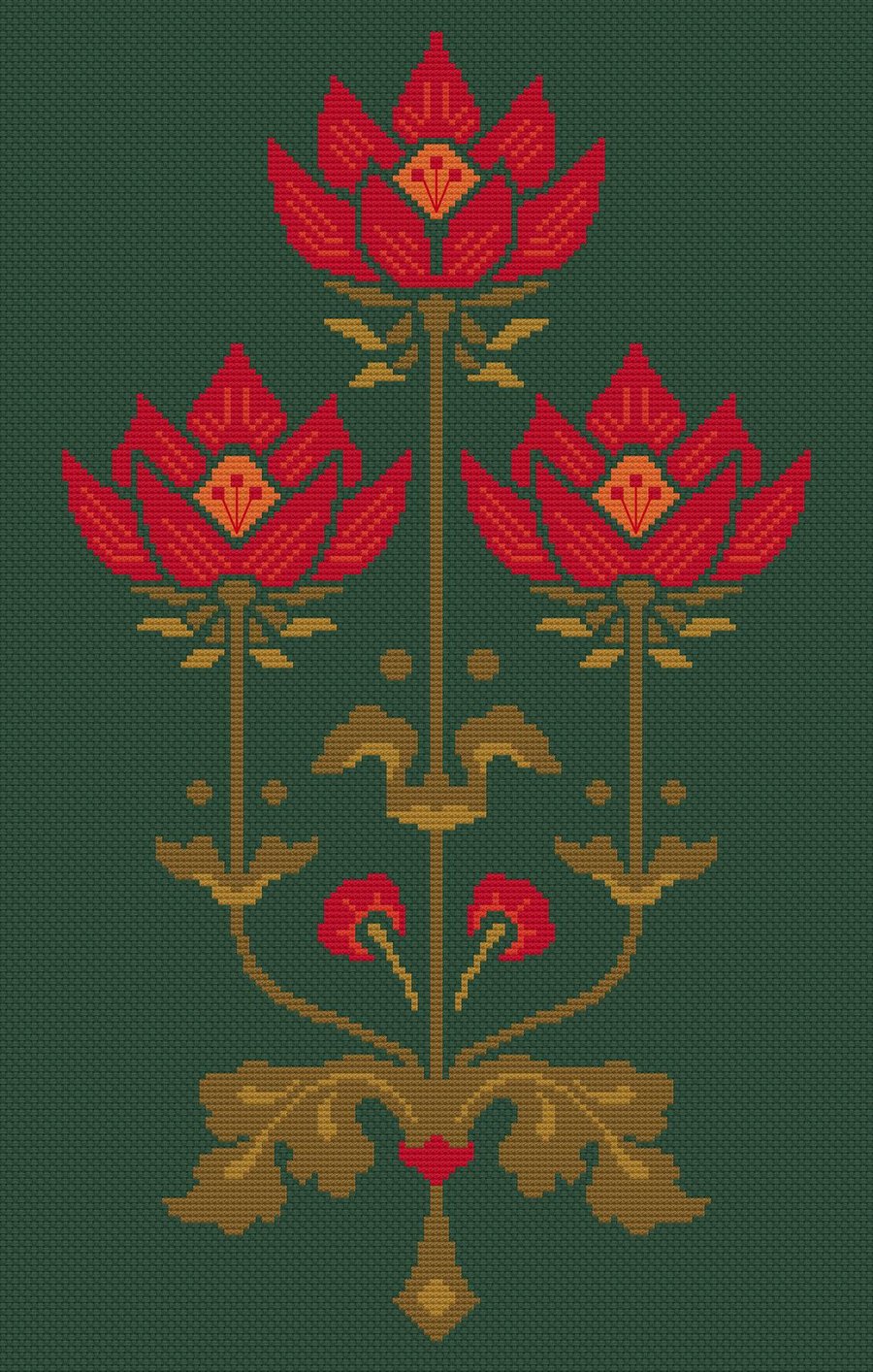 203 Cross stitch pattern Christmas Pointsettia Flowers Stencil 1876 Reproduction