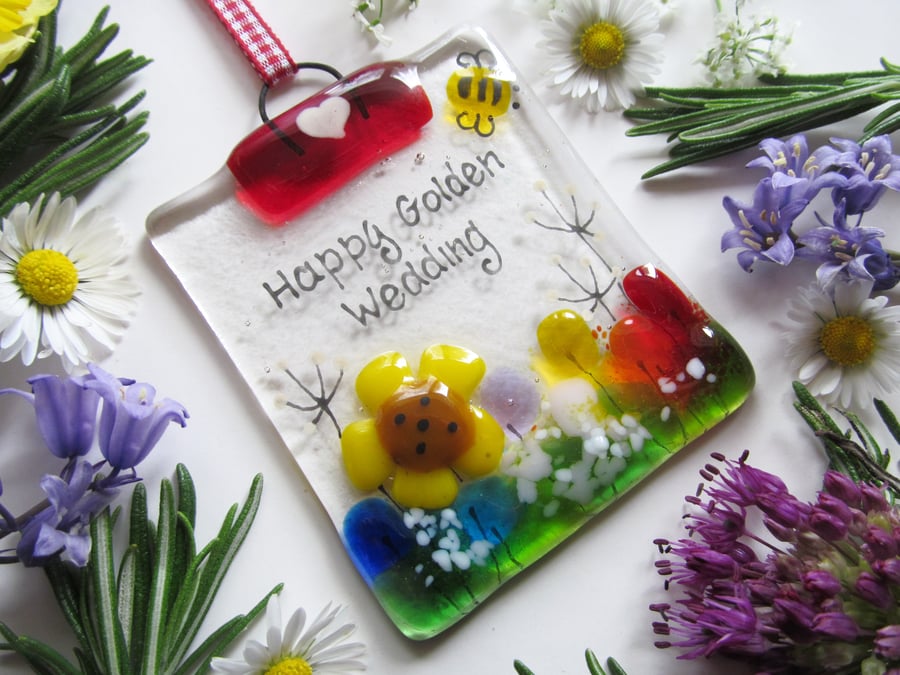 Personalised MIDI Fused Glass Suncatcher (Sunflower Meadow) - Made to Order