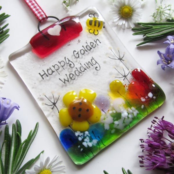 Personalised MIDI Fused Glass Suncatcher (Sunflower Meadow) - Made to Order
