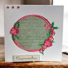 Hand Painted Floral Congratulations Card. Floral Wreath Congratulations Card