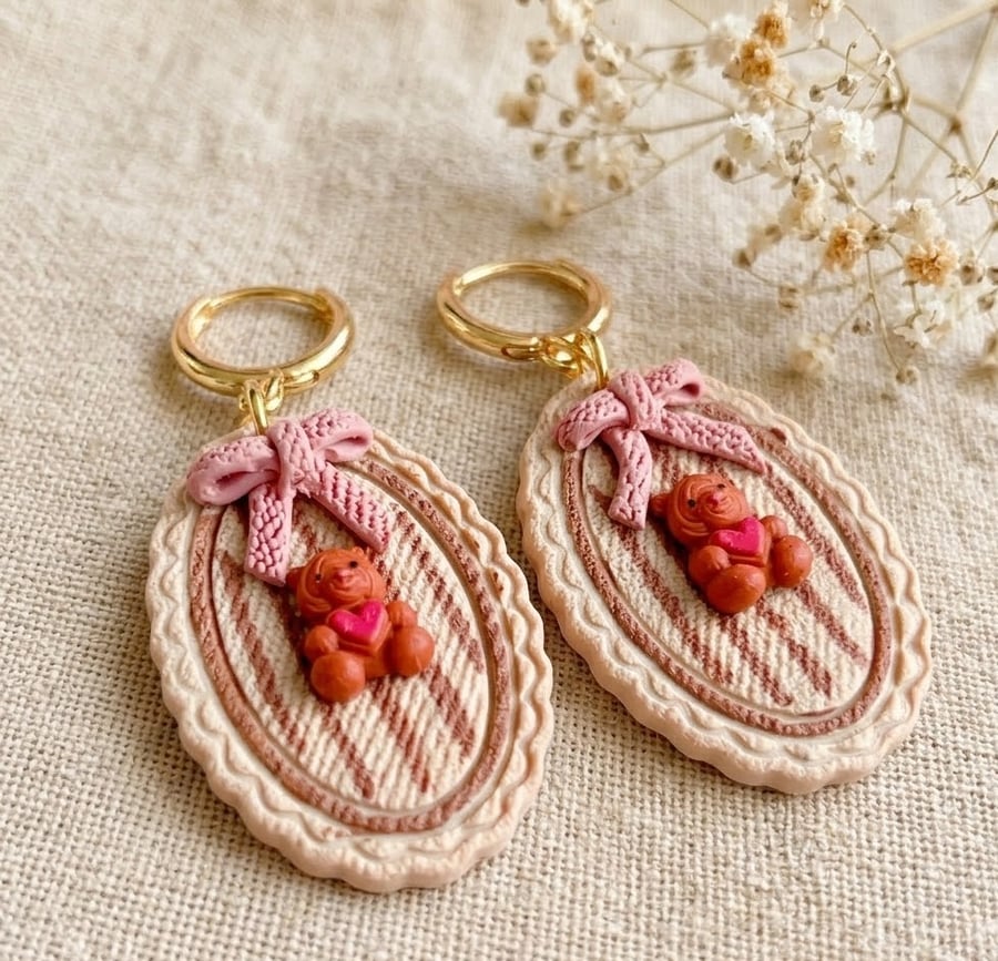 Teddy Bear Polymer Clay Earrings - Unique Gift for Daughter - Cute Striped Bears