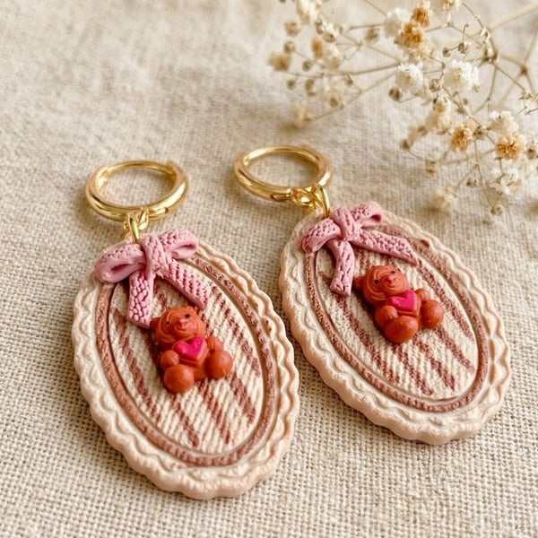 Teddy Bear Polymer Clay Earrings - Unique Gift for Daughter - Cute Striped Bears