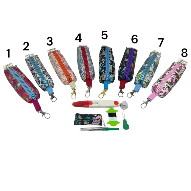 Liberty fabric Mini sewing kit, travel mending case, floral needle case, keychai