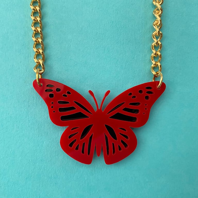 Red acrylic butterfly necklace