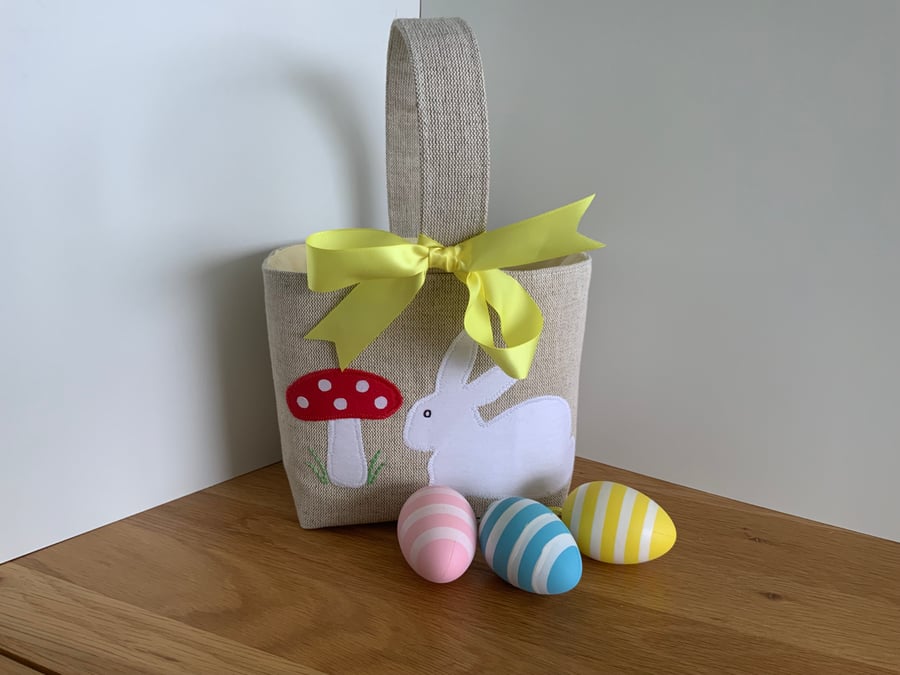 Childrens Easter Basket, Easter Bag, Easter Bunny, Storage Basket, Applique
