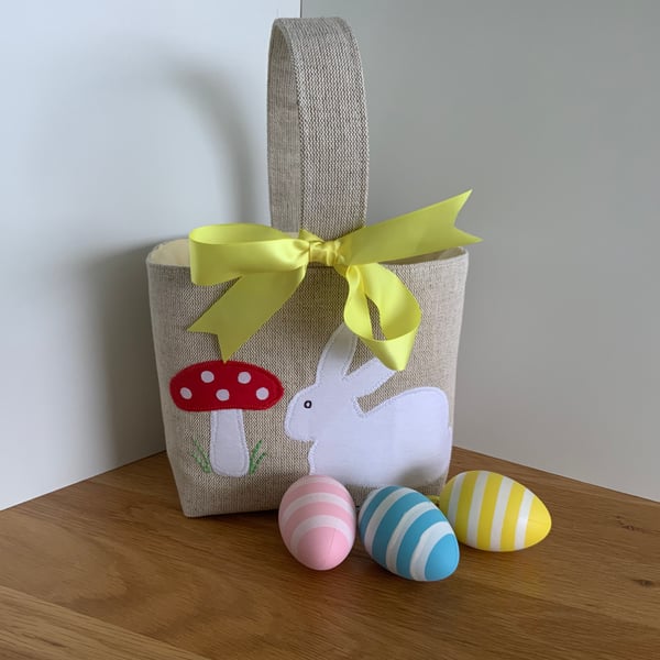 Childrens Easter Basket, Easter Bag, Easter Bunny, Storage Basket, Applique