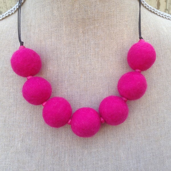 Pink hand felted statement necklace