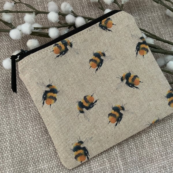 Fabric Coin Purse, Money Pouch, Zipped Purse, Purse, Card Holder, Bee