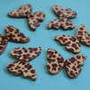 Wooden Butterfly Buttons Leopard Print Burgundy Pink 6pk 28x20mm (B12)