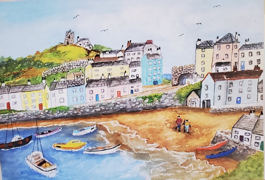 Tenby Harbour. Seaside Art A4 300gsm 