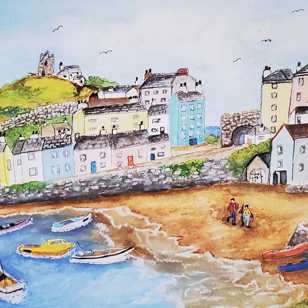 Tenby Harbour. Seaside Art A4 300gsm 