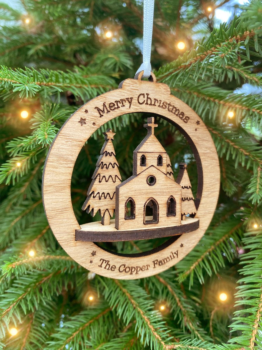 Personalised Family Church Christmas Tree Ornament