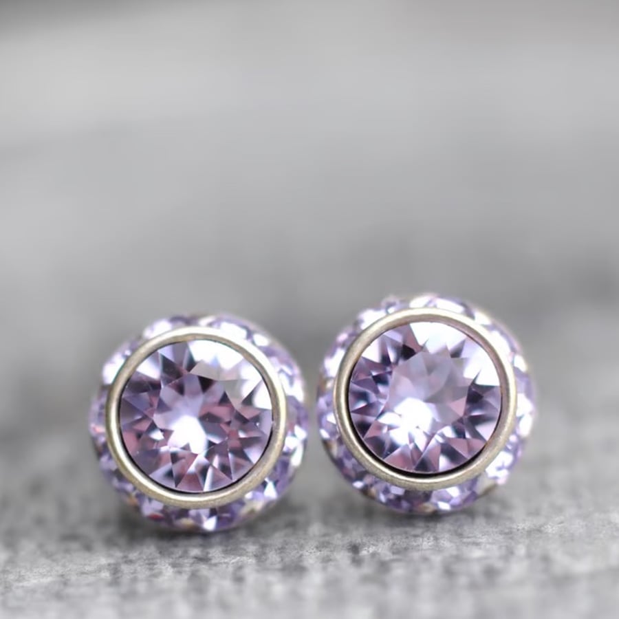 Lavender Crystal Stud Earrings Swarovski Sugar Sparklers Small studs or clip on