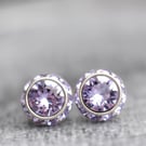 Lavender Crystal Stud Earrings Swarovski Sugar Sparklers Small studs or clip on