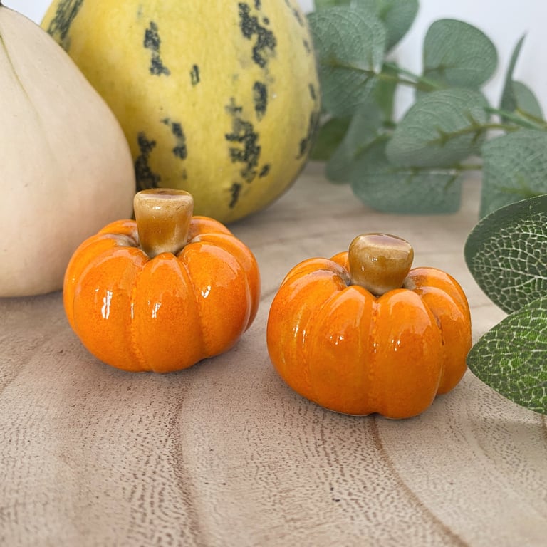 Set of two Orange Ceramic Pumpkins