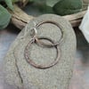 Earrings, Sterling Silver and Copper Patterned Hoops Oxidised Finish