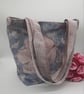 Soft floral lilac and blue handbag with pockets and decorative buttons.   - Image 9