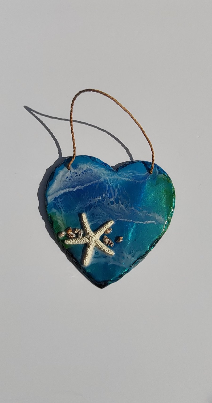 Unique Slate Heart Seaside Seascape Hanging Decoration - personalisable
