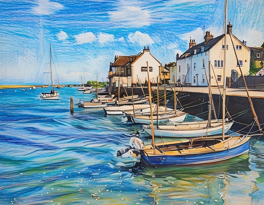 Boats & Pub Harbour Wells-Next-Sea Norfolk Greeting Card A5 