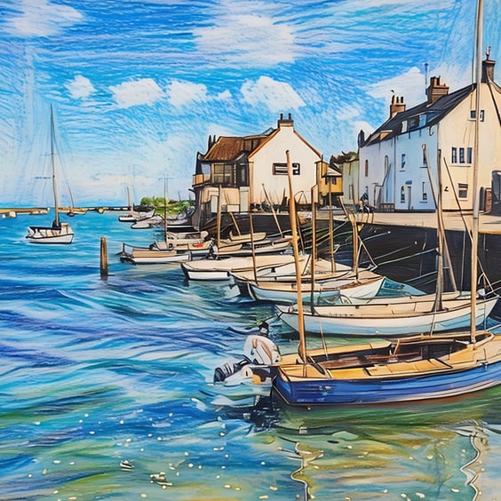 Boats & Pub Harbour Wells-Next-Sea Norfolk Greeting Card A5 