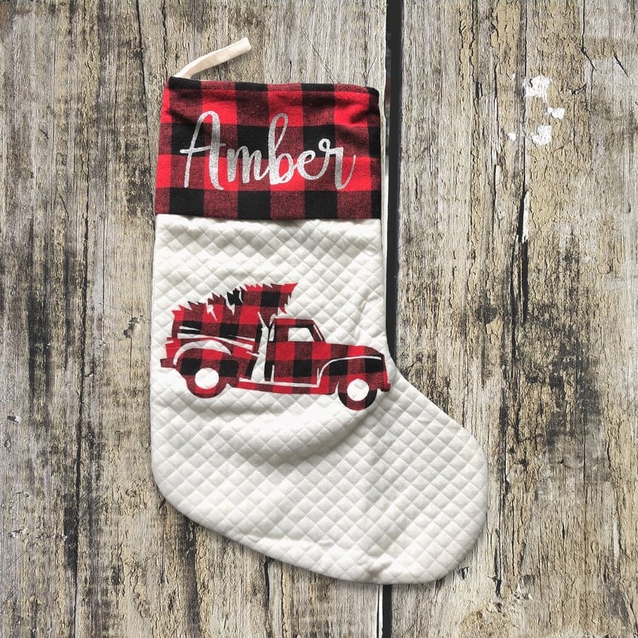 Personalised White and Red Christmas Stocking