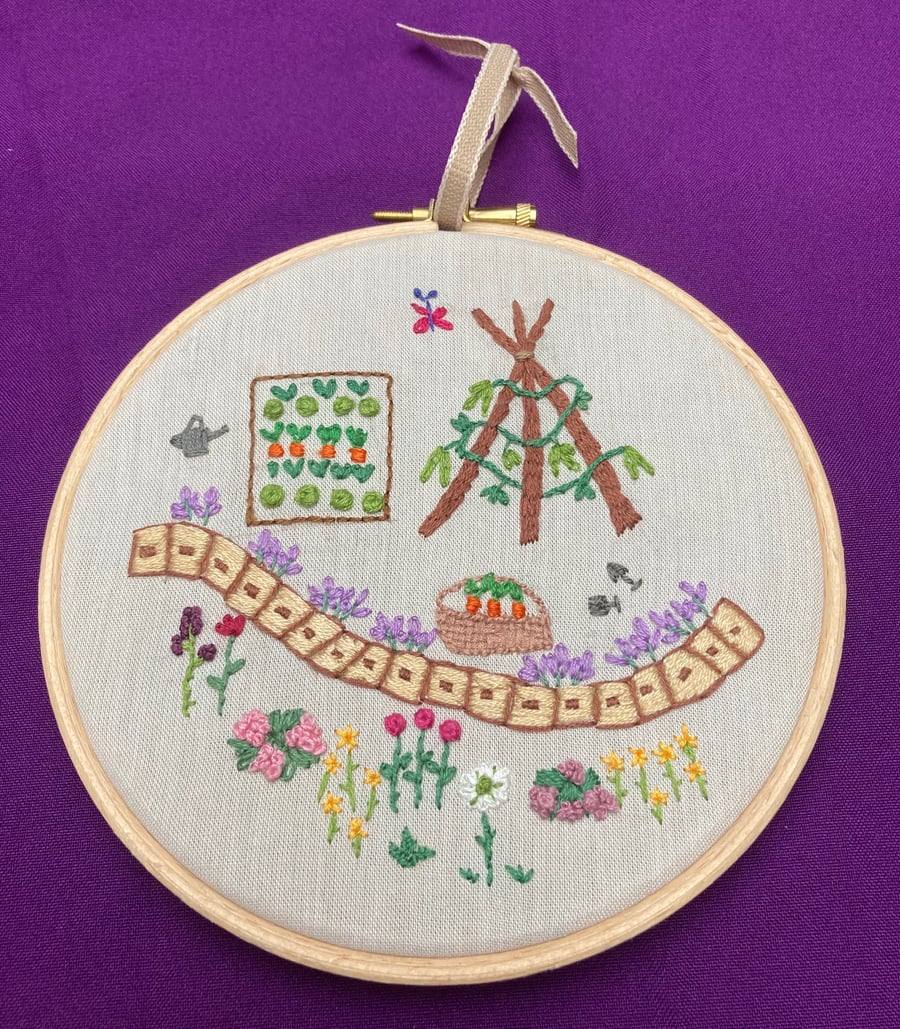 Cottage garden embroidery hoop.