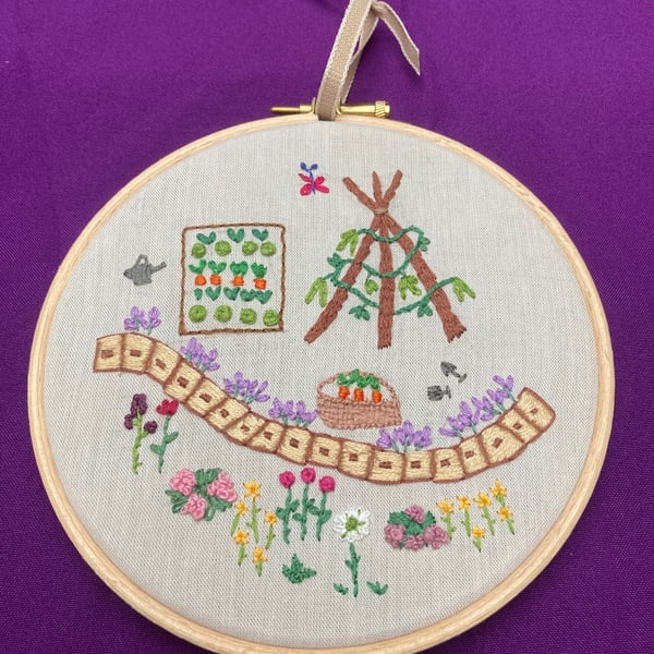 Cottage garden embroidery hoop.