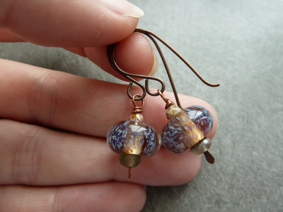 copper, brown lampwork glass earrings