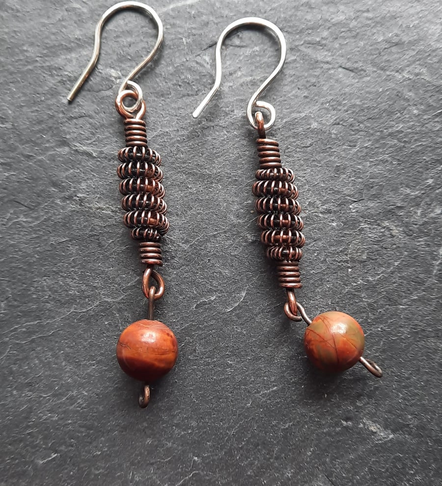 Copper Wire  and Gemstone Bead Earring